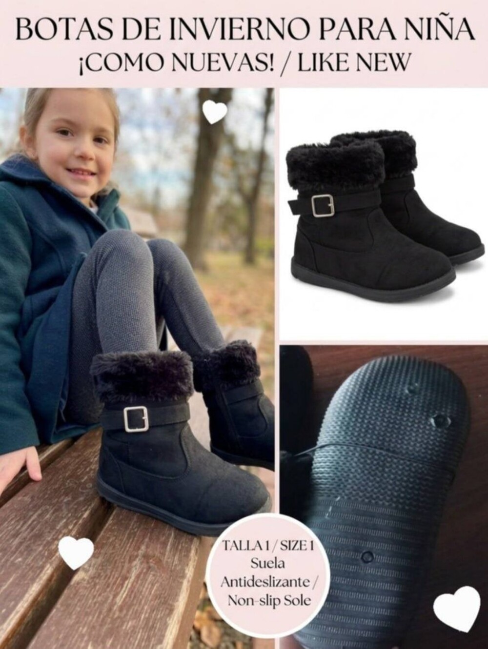 NIB Classic Black Girl Winter Boots Buckle Scrap Size 1 (Pair! )